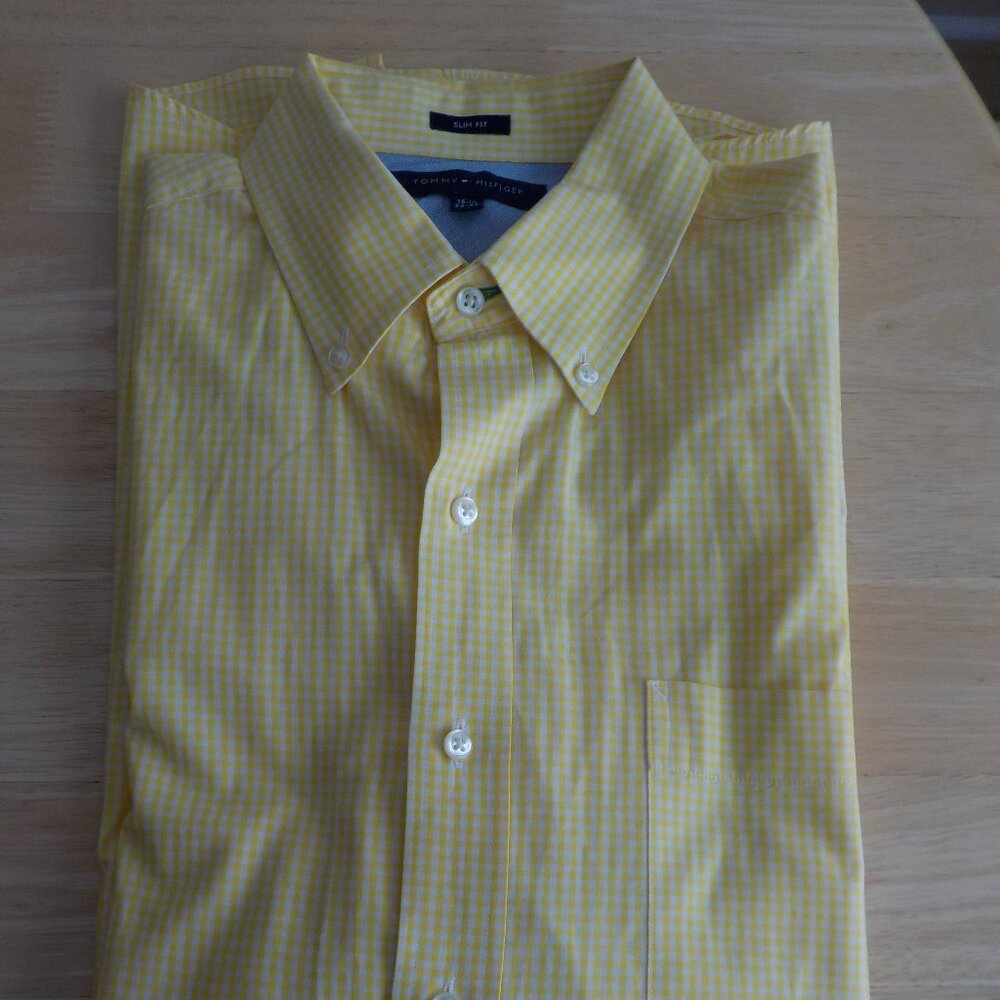 Tommy Hilfiger Yellow Check Long Sleeve Button Down - Slim 15 1/2 32-33 - (411) - Picture 7 of 8
